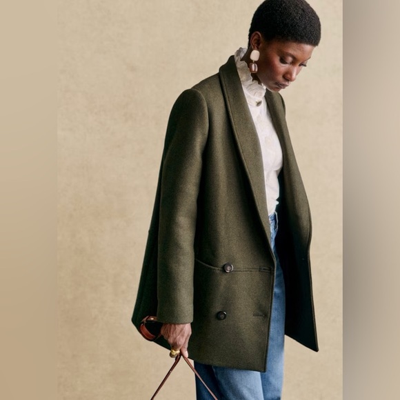 Sezane | NWOT! James Double Breasted Wool Coat In Khaki Size: 8 - Picture 2 of 7
